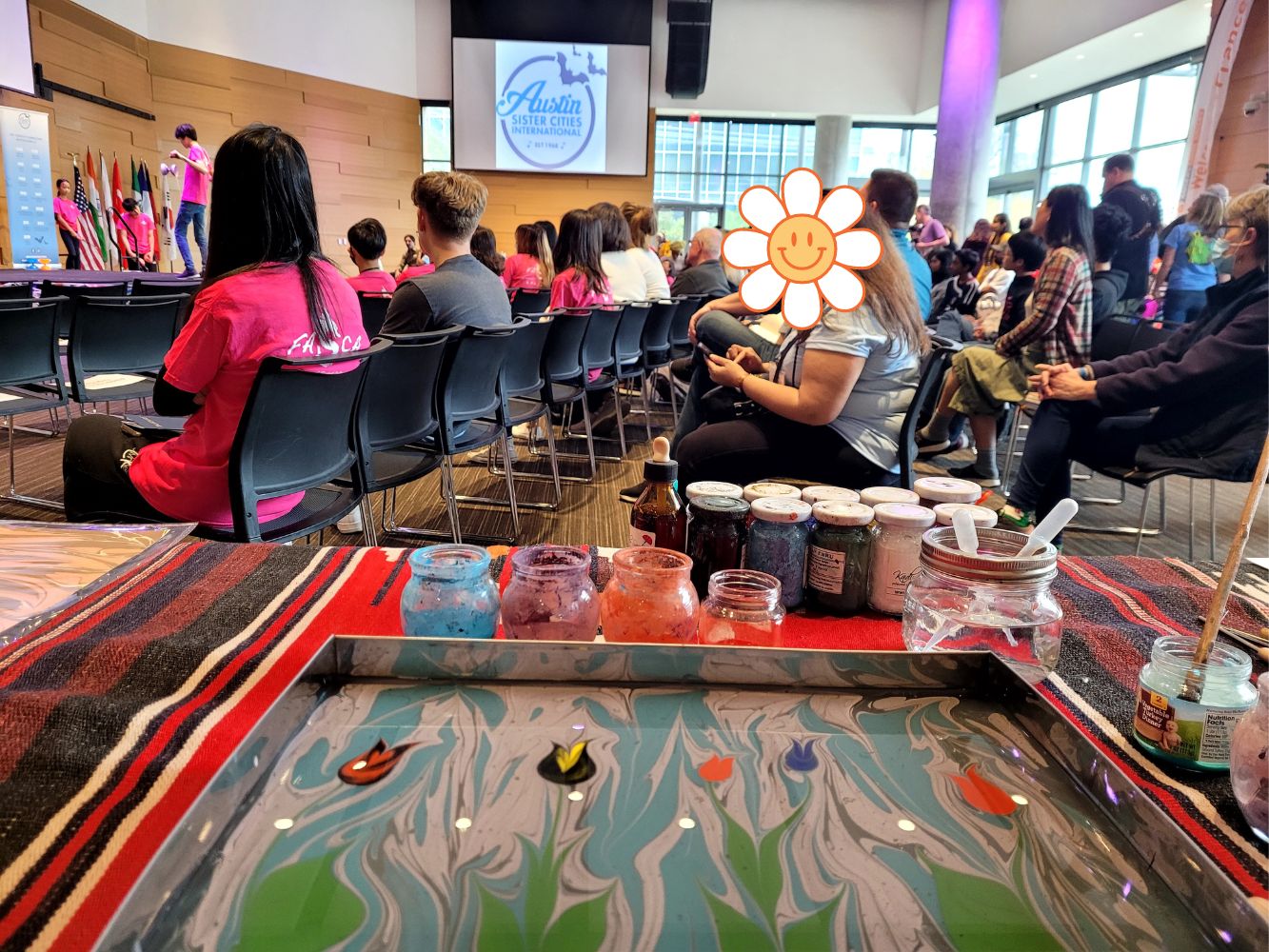 Erdem Balikci teaching an ebru art workshop